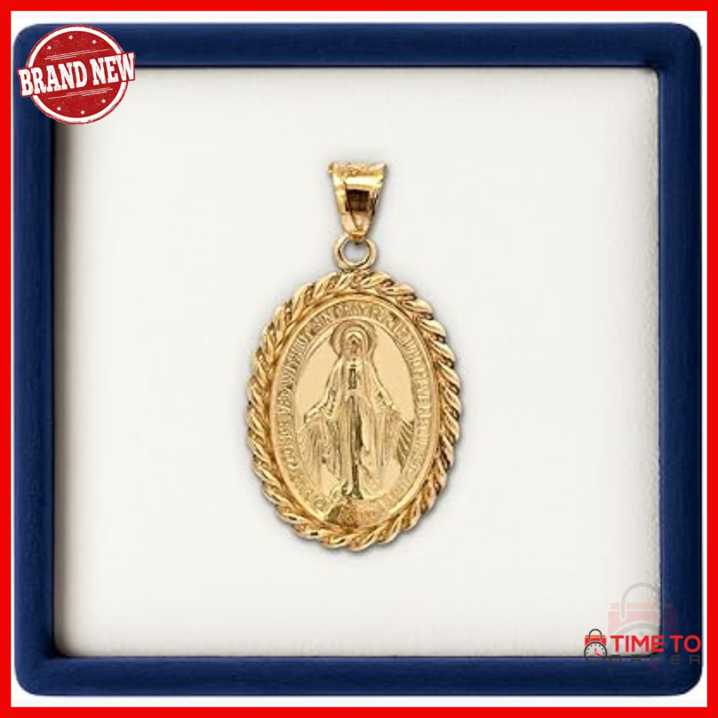 14k Gold Virgin Mary Miraculous Medal Pendant For Necklace, Religious Jewelry
